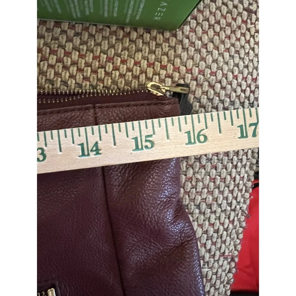 Fossil Maroon Wine Fiona Leather Tote Shoulder Bag Double Handles Zip Purse